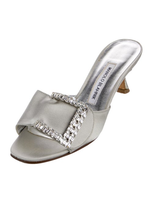 Manolo Blahnik Satin Crystal Embellishments Slides