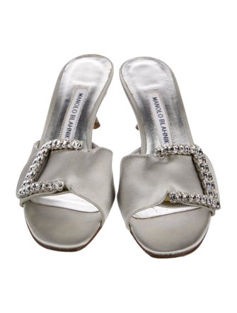 Manolo Blahnik Satin Crystal Embellishments Slides