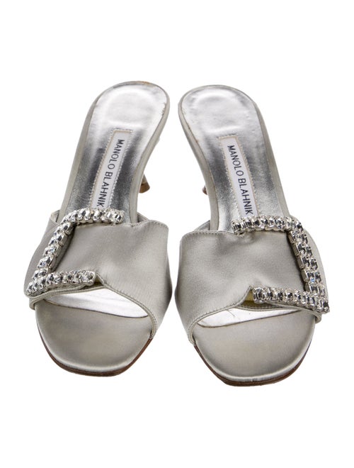 Manolo Blahnik Satin Crystal Embellishments Slides