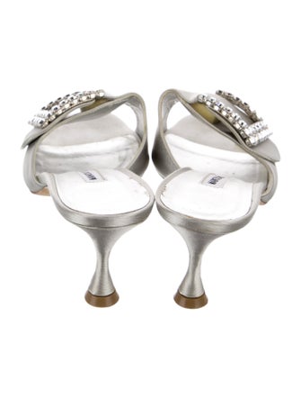 Manolo Blahnik Satin Crystal Embellishments Slides