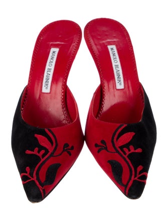 Manolo Blahnik Suede Patterned Mules