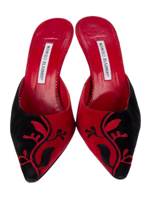 Manolo Blahnik Suede Patterned Mules
