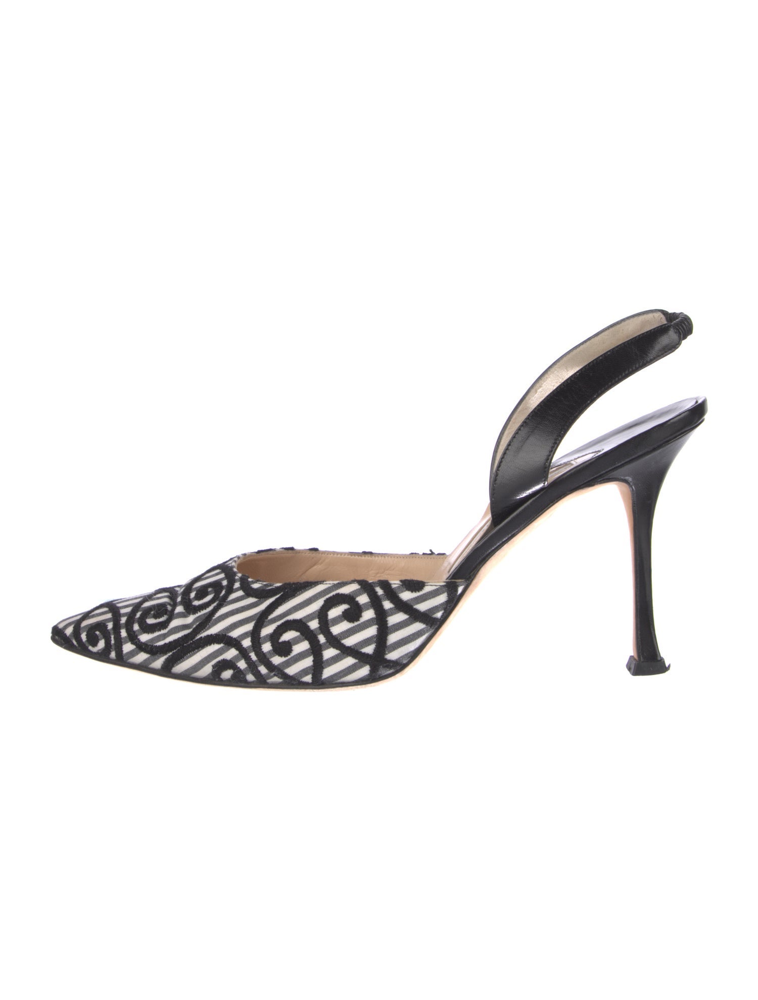 Manolo Blahnik Printed Embroidered Accent Slingback Pumps