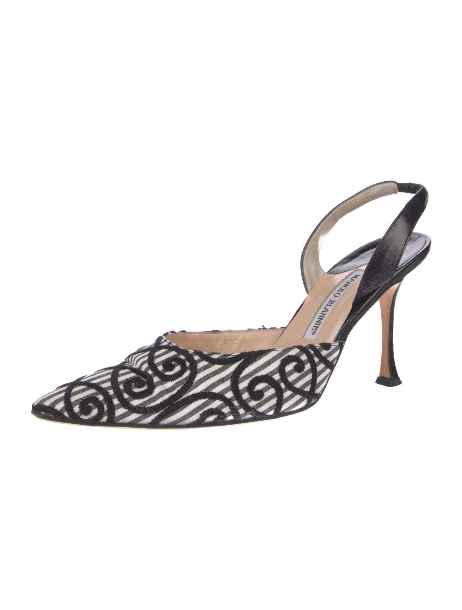 Manolo Blahnik Printed Embroidered Accent Slingback Pumps