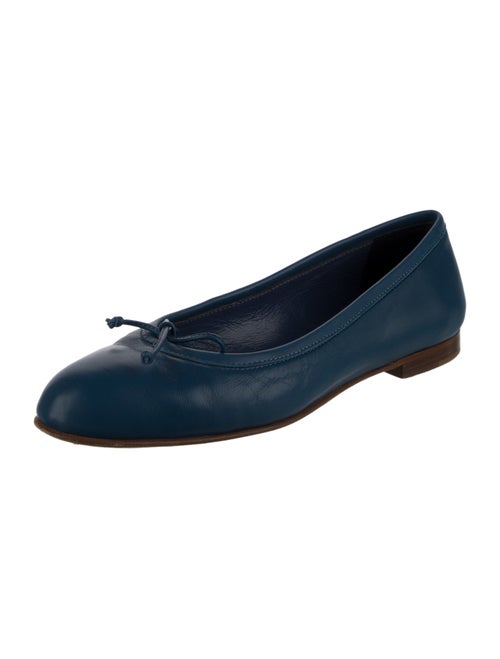 Manolo Blahnik Leather Bow Accents Ballet Flats