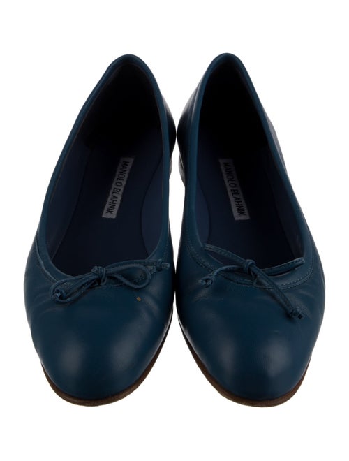 Manolo Blahnik Leather Bow Accents Ballet Flats
