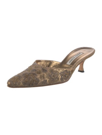 Manolo Blahnik Lace Pattern Beaded Accents Mules