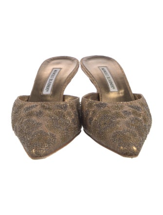 Manolo Blahnik Lace Pattern Beaded Accents Mules