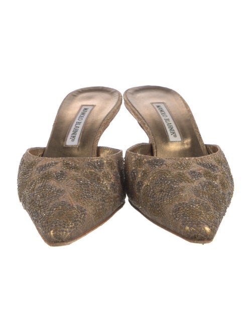 Manolo Blahnik Lace Pattern Beaded Accents Mules
