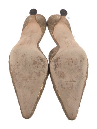 Manolo Blahnik Lace Pattern Beaded Accents Mules