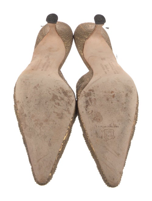 Manolo Blahnik Lace Pattern Beaded Accents Mules