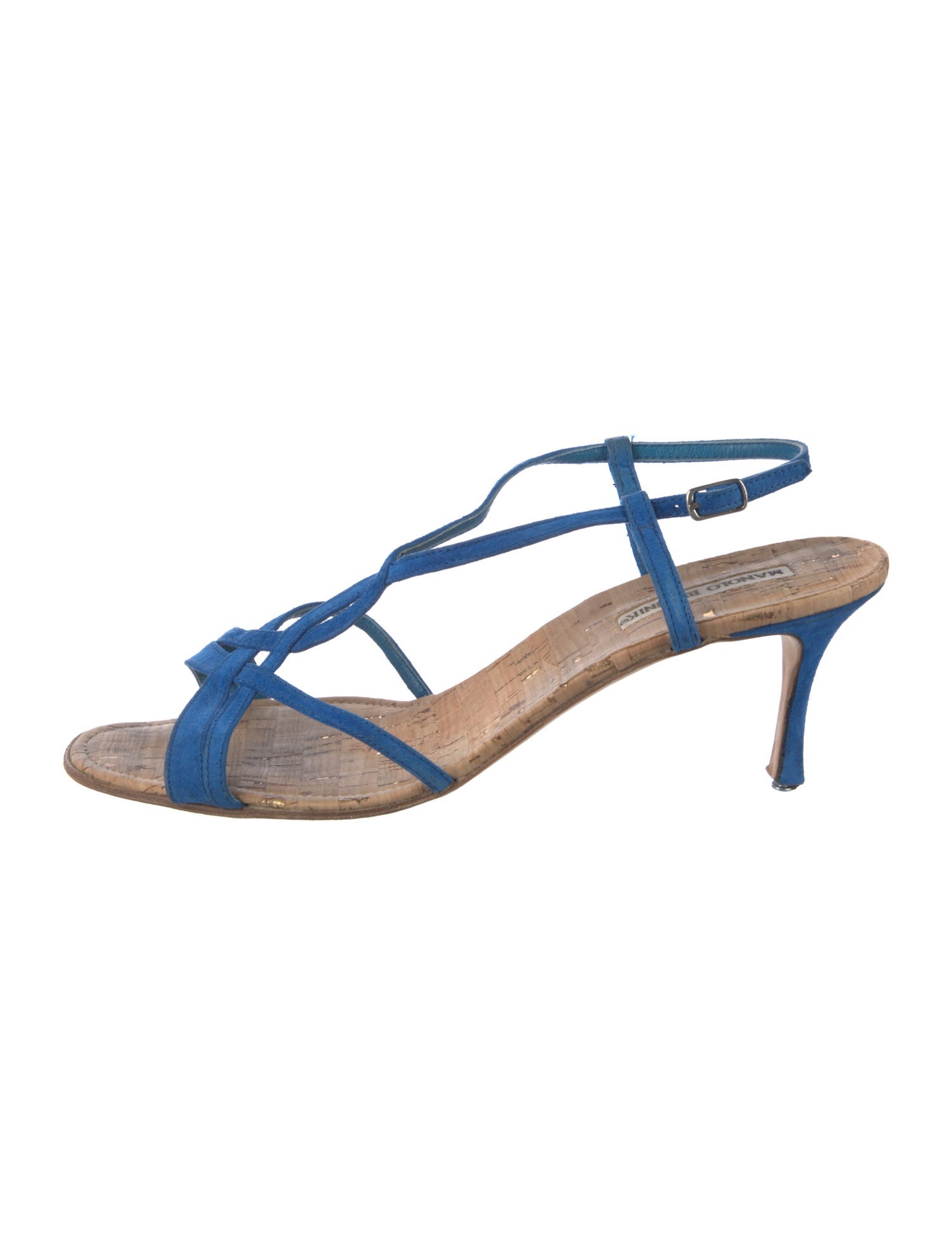 Manolo Blahnik Suede Colorblock Pattern T-Strap Sandals