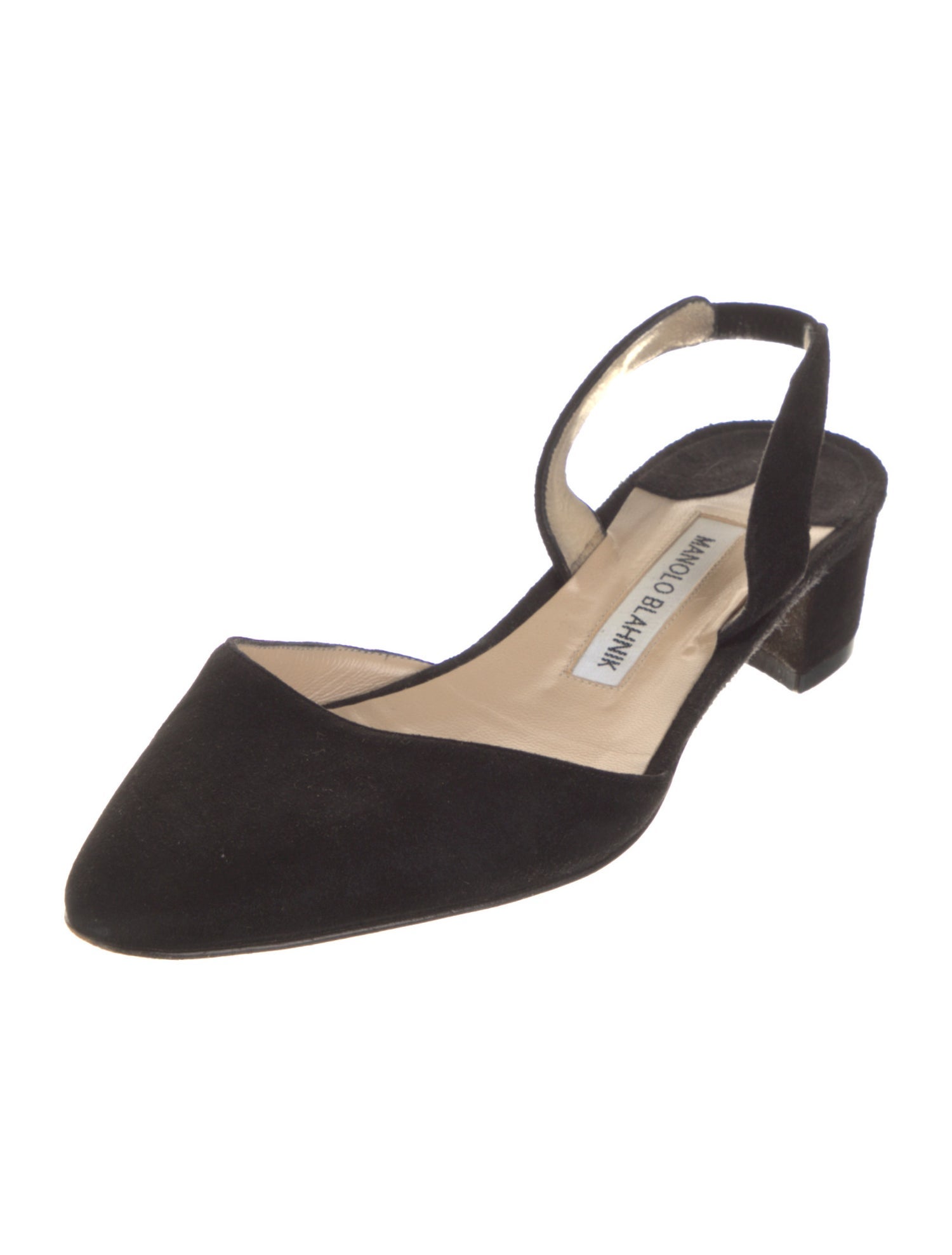 Manolo Blahnik Suede Leather Trim Embellishment Slingback Pumps