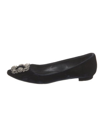 Manolo Blahnik Velvet Crystal Embellishments Flats