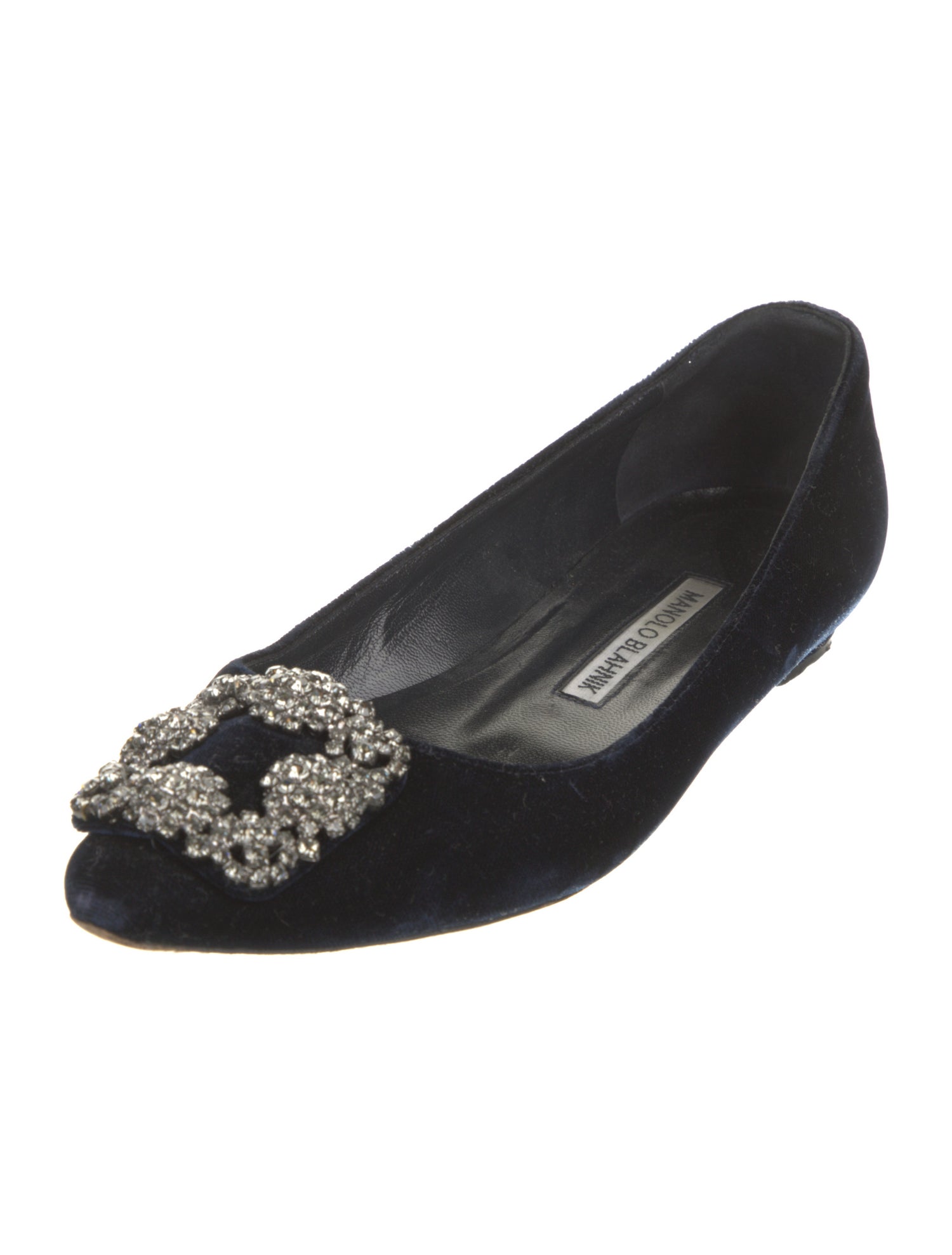 Manolo Blahnik Velvet Crystal Embellishments Flats