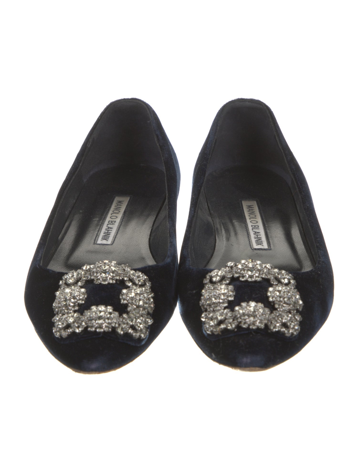 Manolo Blahnik Velvet Crystal Embellishments Flats