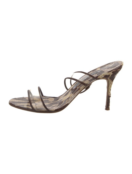 Manolo Blahnik Leather Animal Print Slides