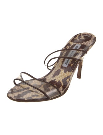 Manolo Blahnik Leather Animal Print Slides