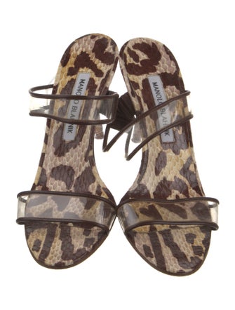 Manolo Blahnik Leather Animal Print Slides
