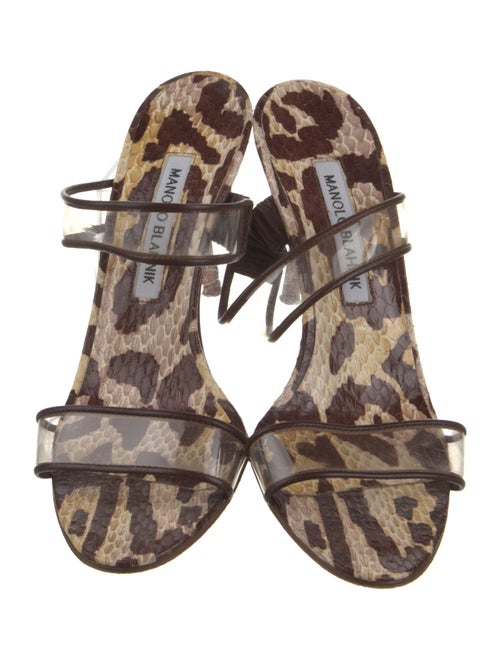 Manolo Blahnik Leather Animal Print Slides