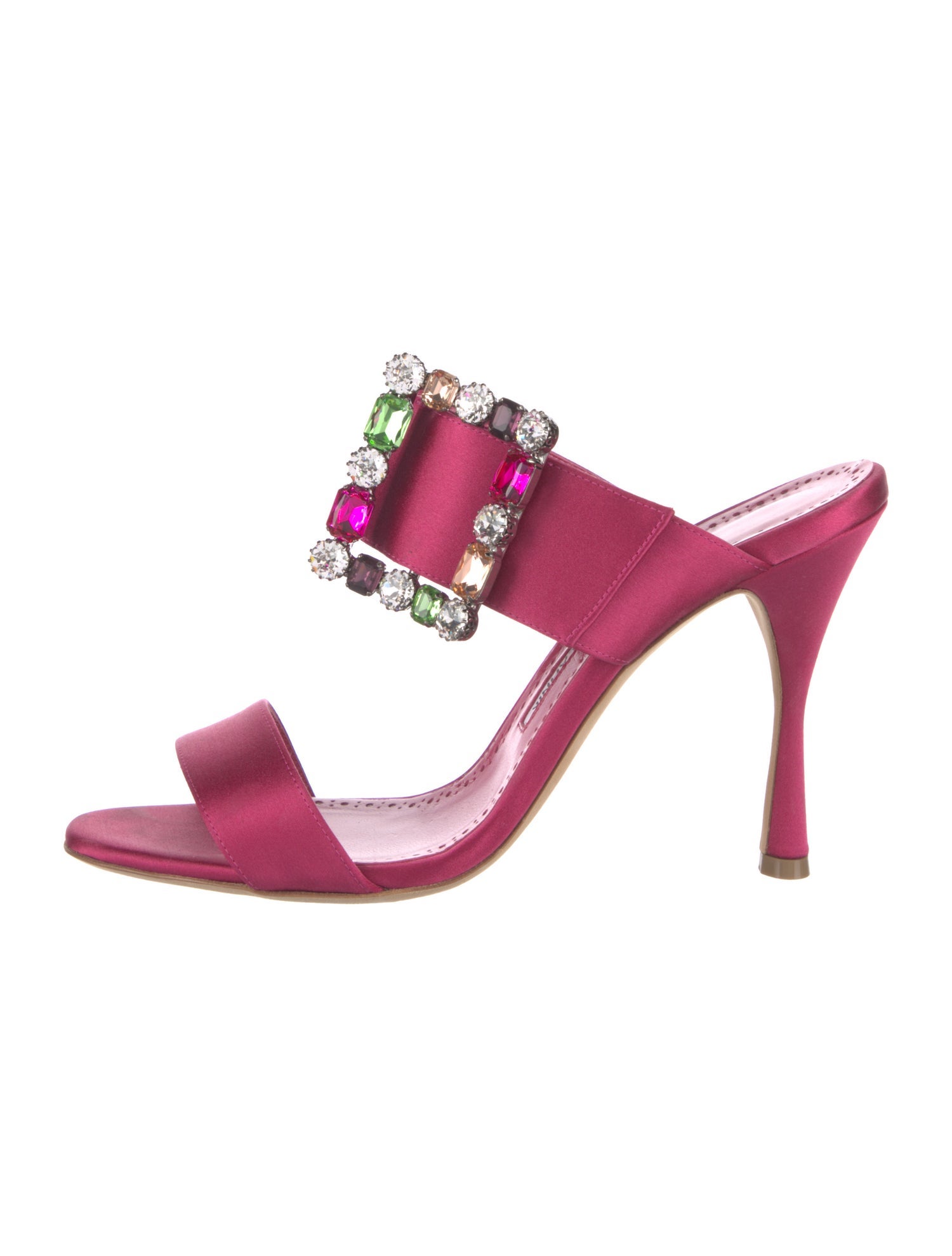 Manolo Blahnik Satin Crystal Embellishments Slides