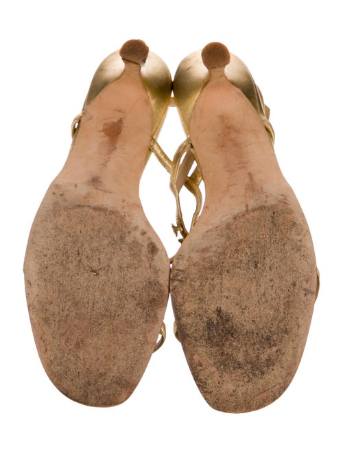 Manolo Blahnik Leather Crystal Embellishments T-Strap Sandals