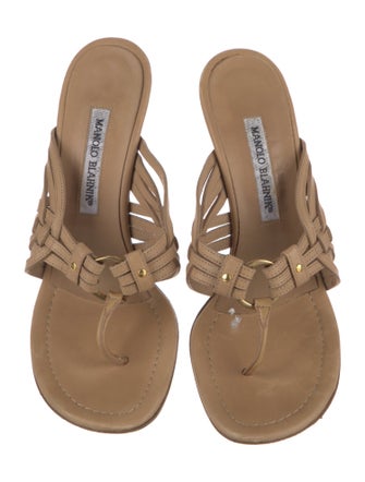 Manolo Blahnik Leather Braided Accents Slides