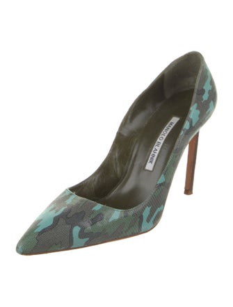 Manolo Blahnik Leather Printed Slingback Pumps
