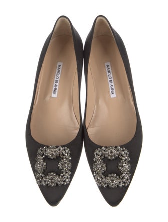 Manolo Blahnik Satin Crystal Embellishments Flats