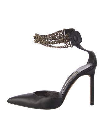Manolo Blahnik Leather Chain-Link Accents D'Orsay Pumps