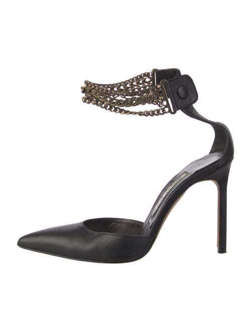 Manolo Blahnik Leather Chain-Link Accents D'Orsay Pumps