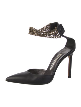 Manolo Blahnik Leather Chain-Link Accents D'Orsay Pumps