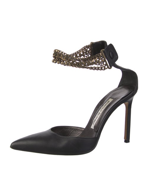 Manolo Blahnik Leather Chain-Link Accents D'Orsay Pumps