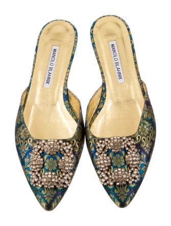Manolo Blahnik Printed Crystal Embellishments Mules
