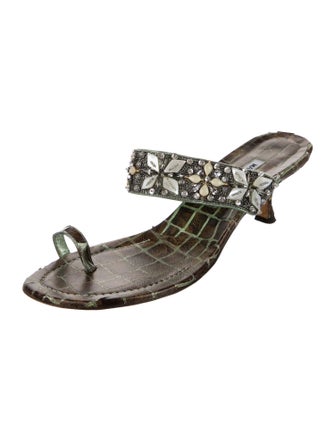 Manolo Blahnik Leather Printed Slides