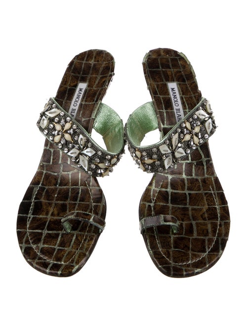 Manolo Blahnik Leather Printed Slides