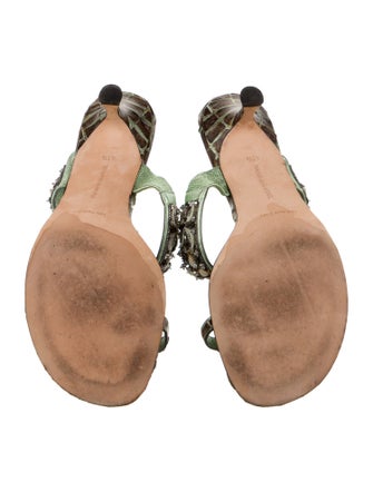 Manolo Blahnik Leather Printed Slides