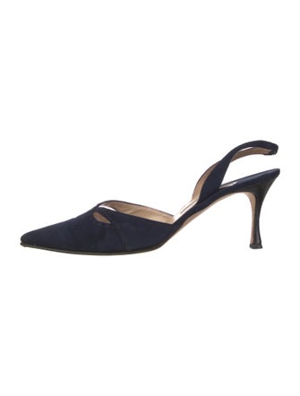 Manolo Blahnik Suede Cutout Accent Slingback Pumps
