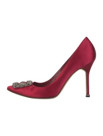 Manolo Blahnik Satin Crystal Embellishments Pumps