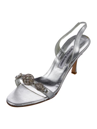 Manolo Blahnik Leather Crystal Embellishments Slingback Sandals