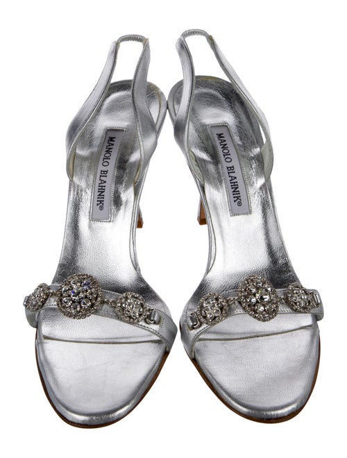 Manolo Blahnik Leather Crystal Embellishments Slingback Sandals