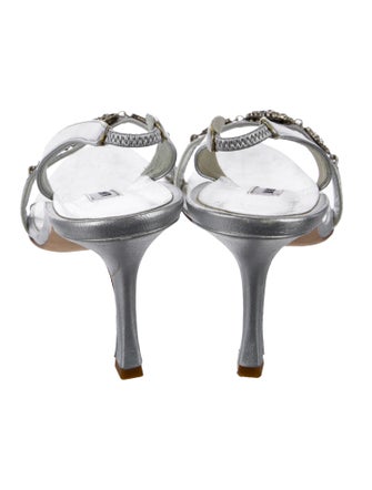 Manolo Blahnik Leather Crystal Embellishments Slingback Sandals