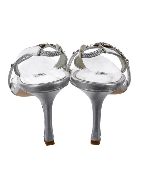 Manolo Blahnik Leather Crystal Embellishments Slingback Sandals