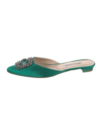 Manolo Blahnik Satin Crystal Embellishments Mules