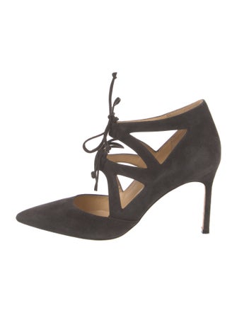 Manolo Blahnik Suede Cutout Accent Pumps