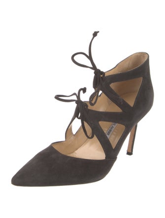Manolo Blahnik Suede Cutout Accent Pumps