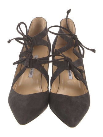 Manolo Blahnik Suede Cutout Accent Pumps