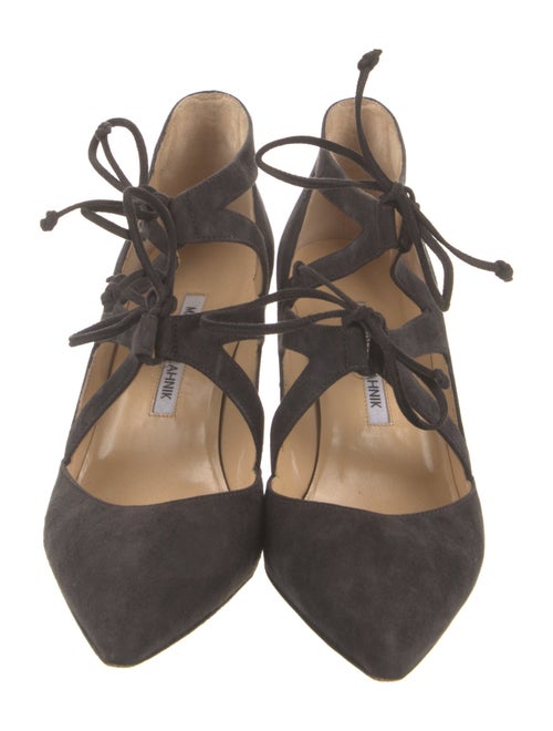 Manolo Blahnik Suede Cutout Accent Pumps