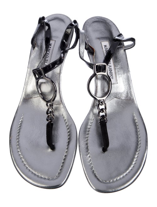 Manolo Blahnik Patent Leather T-Strap Sandals