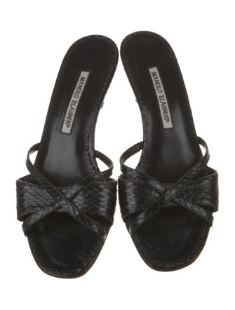 Manolo Blahnik Faux Pearl Accents Leather Slides